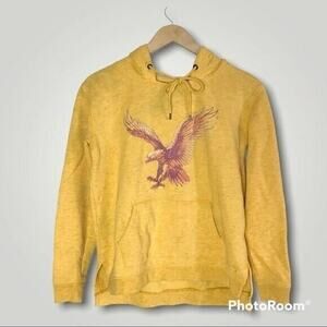 American Eagle Women's Small Yellow Pullover Hoodie With Fleece Lining & Pocket